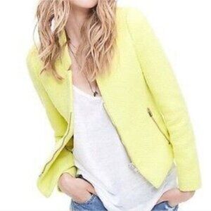 Zara Neon Yellow Tweed Blazer Jacket Size Large